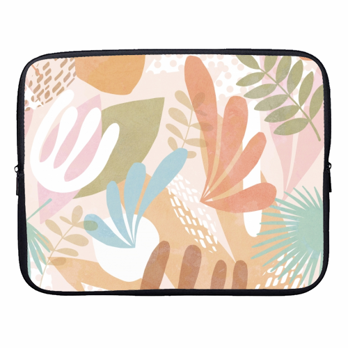 "Tropical Boho Jungle Pattern 1 Peach, Pink, turquoise" - designer laptop sleeve by Dominique Vari