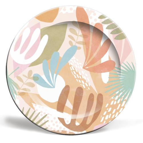 "Tropical Boho Jungle Pattern 1 Peach, Pink, turquoise" - ceramic dinner plate by Dominique Vari