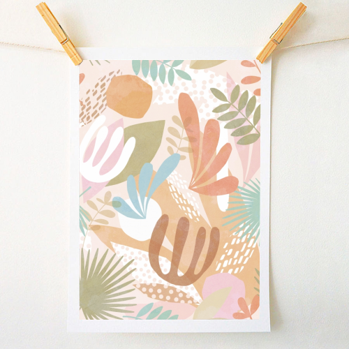 "Tropical Boho Jungle Pattern 1 Peach, Pink, turquoise" - A1 - A4 art print by Dominique Vari