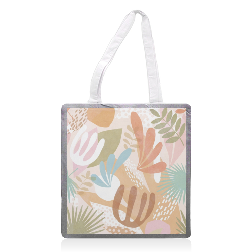 "Tropical Boho Jungle Pattern 1 Peach, Pink, turquoise" - printed tote bag by Dominique Vari