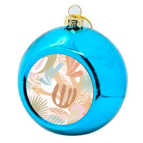 "Tropical Boho Jungle Pattern 1 Peach, Pink, turquoise" - colourful christmas bauble by Dominique Vari