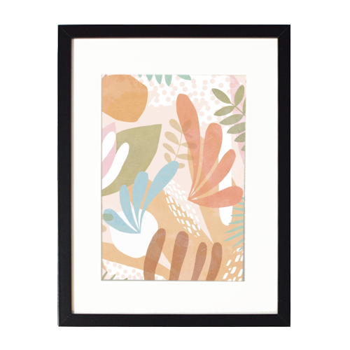 "Tropical Boho Jungle Pattern 1 Peach, Pink, turquoise" - framed poster print by Dominique Vari