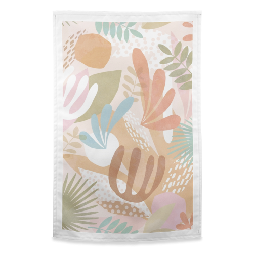 "Tropical Boho Jungle Pattern 1 Peach, Pink, turquoise" - funny tea towel by Dominique Vari