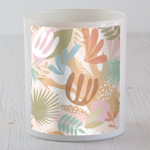 "Tropical Boho Jungle Pattern 1 Peach, Pink, turquoise" - scented candle by Dominique Vari