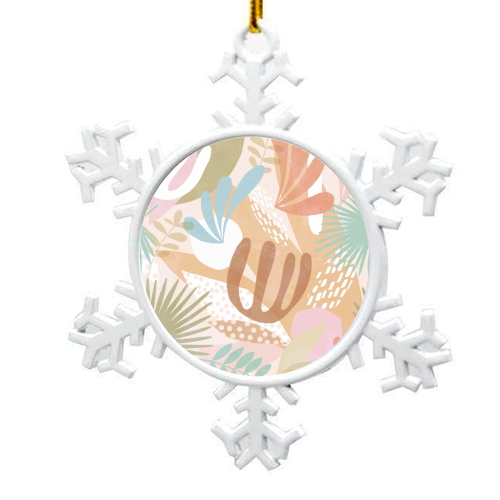 "Tropical Boho Jungle Pattern 1 Peach, Pink, turquoise" - snowflake decoration by Dominique Vari