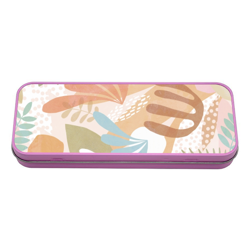 "Tropical Boho Jungle Pattern 1 Peach, Pink, turquoise" - tin pencil case by Dominique Vari