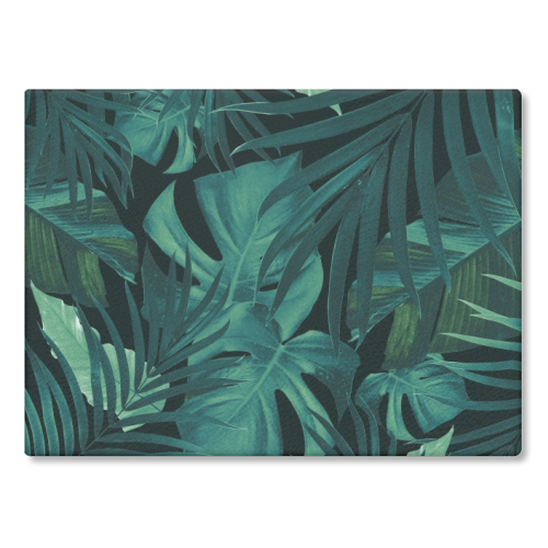 Tropical Jungle Night Leaves Pattern #1 #tropical #decor #art - glass chopping board by Anita Bella Jantz