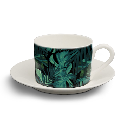 Tropical Jungle Night Leaves Pattern #1 #tropical #decor #art - personalised cup and saucer by Anita Bella Jantz