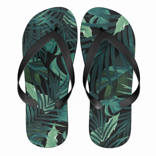 Tropical Jungle Night Leaves Pattern #1 #tropical #decor #art - funny flip flops by Anita Bella Jantz