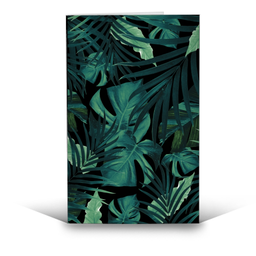 Tropical Jungle Night Leaves Pattern #1 #tropical #decor #art - funny greeting card by Anita Bella Jantz