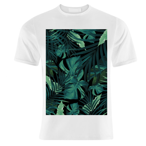 Tropical Jungle Night Leaves Pattern #1 #tropical #decor #art - unique t shirt by Anita Bella Jantz