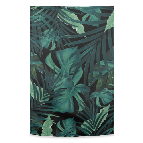 Tropical Jungle Night Leaves Pattern #1 #tropical #decor #art - funny tea towel by Anita Bella Jantz
