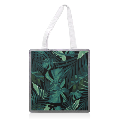 Tropical Jungle Night Leaves Pattern #1 #tropical #decor #art - printed tote bag by Anita Bella Jantz