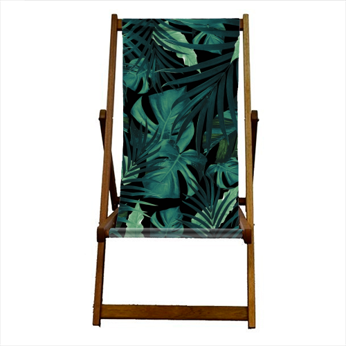 Tropical Jungle Night Leaves Pattern #1 #tropical #decor #art - canvas deck chair by Anita Bella Jantz