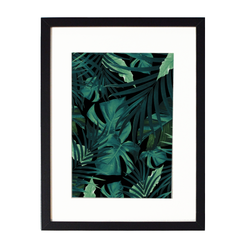 Tropical Jungle Night Leaves Pattern #1 #tropical #decor #art - framed poster print by Anita Bella Jantz