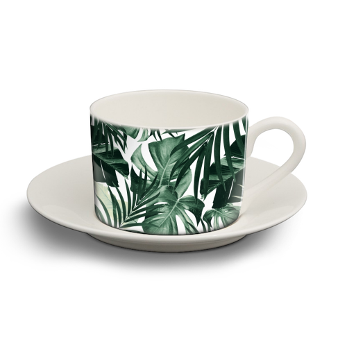 Tropical Jungle Leaves Pattern #4 #tropical #decor #art - personalised cup and saucer by Anita Bella Jantz