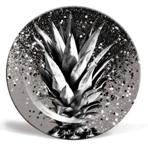 Pineapple Silver Gray Glitter Glam #1 #tropical #fruit #decor #art - ceramic dinner plate by Anita Bella Jantz
