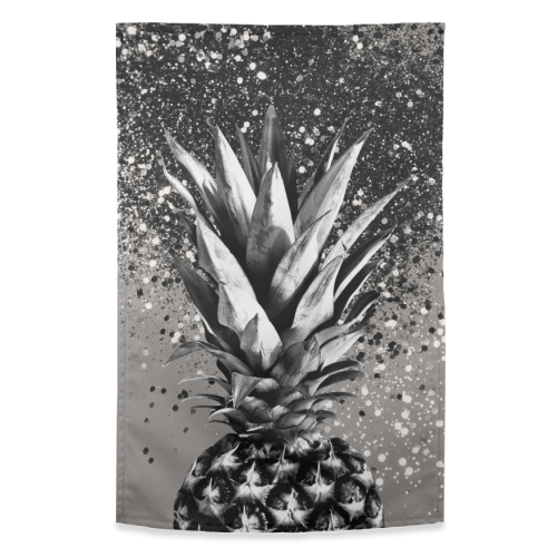 Pineapple Silver Gray Glitter Glam #1 #tropical #fruit #decor #art - funny tea towel by Anita Bella Jantz
