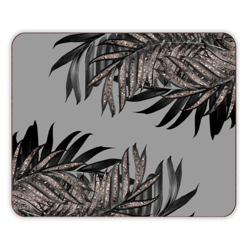 Gray Black Palm Leaves with Rose Gold Glitter #5 #tropical #decor #art - designer placemat by Anita Bella Jantz