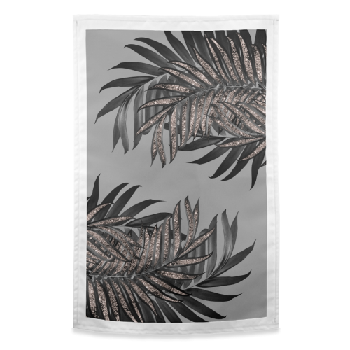 Gray Black Palm Leaves with Rose Gold Glitter #5 #tropical #decor #art - funny tea towel by Anita Bella Jantz