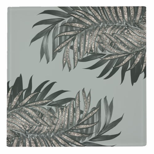 Gray Black Palm Leaves with Rose Gold Glitter #5 #tropical #decor #art - personalised beer coaster by Anita Bella Jantz