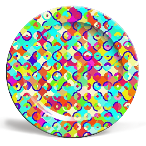 Colorful Retro Circles - ceramic dinner plate by Kaleiope Studio