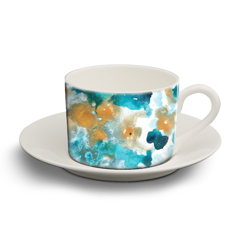 Aqua Teal Gold Abstract Painting #2 #ink #decor #art - personalised cup and saucer by Anita Bella Jantz
