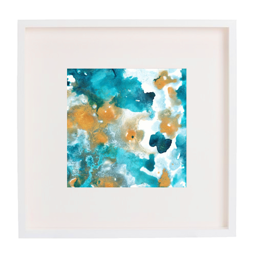 Aqua Teal Gold Abstract Painting #2 #ink #decor #art - framed poster print by Anita Bella Jantz
