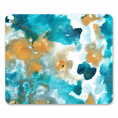 Aqua Teal Gold Abstract Painting #2 #ink #decor #art - funny mouse mat by Anita Bella Jantz