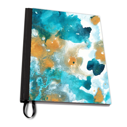 Aqua Teal Gold Abstract Painting #2 #ink #decor #art - personalised A4, A5, A6 notebook by Anita Bella Jantz