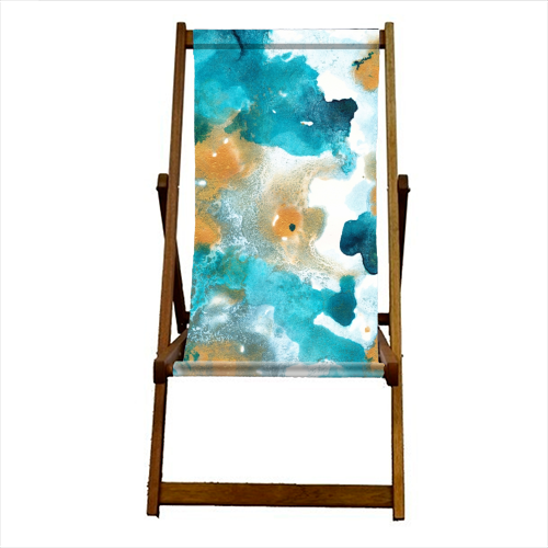 Aqua Teal Gold Abstract Painting #2 #ink #decor #art - canvas deck chair by Anita Bella Jantz