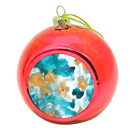 Aqua Teal Gold Abstract Painting #2 #ink #decor #art - colourful christmas bauble by Anita Bella Jantz