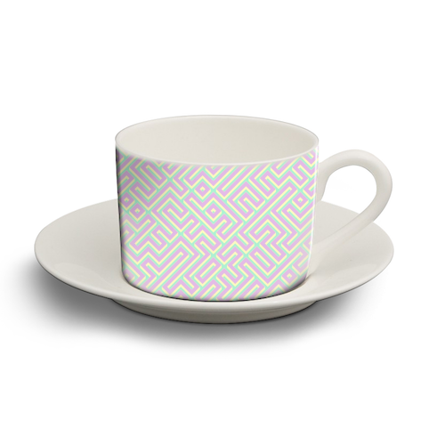 Colorful Maze Pattern - personalised cup and saucer by Kaleiope Studio