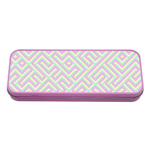 Colorful Maze Pattern - tin pencil case by Kaleiope Studio