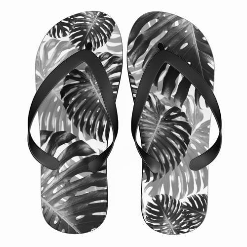 Tropical Monstera Jungle Leaves Pattern #3 #tropical #decor #art - funny flip flops by Anita Bella Jantz