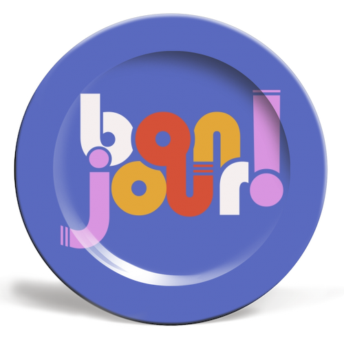 BON JOUR! FRENCH TYPOGRAPHY - ceramic dinner plate by Ania Wieclaw
