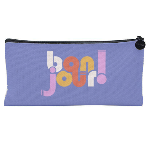 BON JOUR! FRENCH TYPOGRAPHY - flat pencil case by Ania Wieclaw