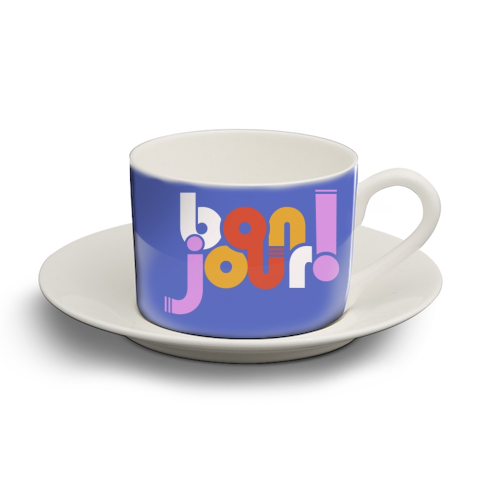 BON JOUR! FRENCH TYPOGRAPHY - personalised cup and saucer by Ania Wieclaw
