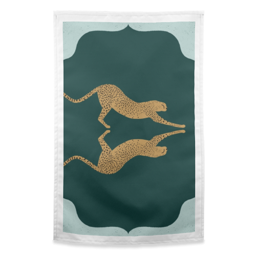 Mirrored Cheetahs - funny tea towel by Ella Seymour