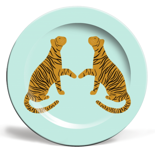 Mirrored Tigers - ceramic dinner plate by Ella Seymour