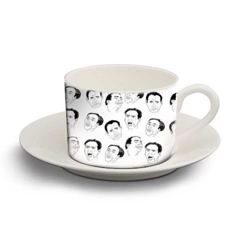 Cage gives good face - personalised cup and saucer by kirstin stride
