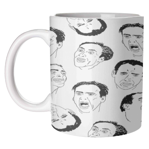 Cage gives good face - unique mug by kirstin stride