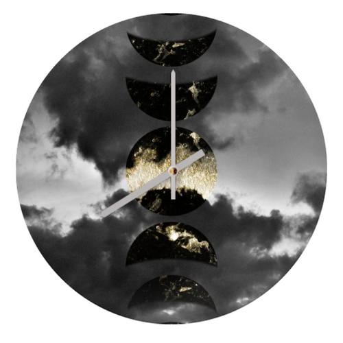 Mystical Moon Phases #1 #gold #black #decor #art - quirky wall clock by Anita Bella Jantz
