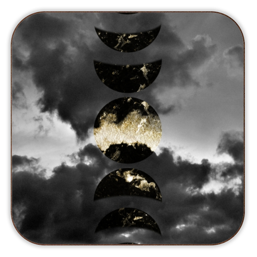 Mystical Moon Phases #1 #gold #black #decor #art - personalised beer coaster by Anita Bella Jantz