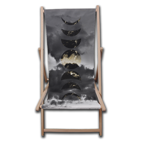 Mystical Moon Phases #1 #gold #black #decor #art - canvas deck chair by Anita Bella Jantz