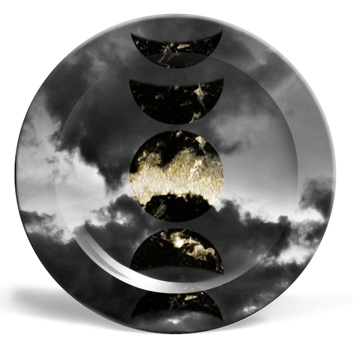Mystical Moon Phases #1 #gold #black #decor #art - ceramic dinner plate by Anita Bella Jantz