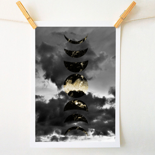 Mystical Moon Phases #1 #gold #black #decor #art - A1 - A4 art print by Anita Bella Jantz