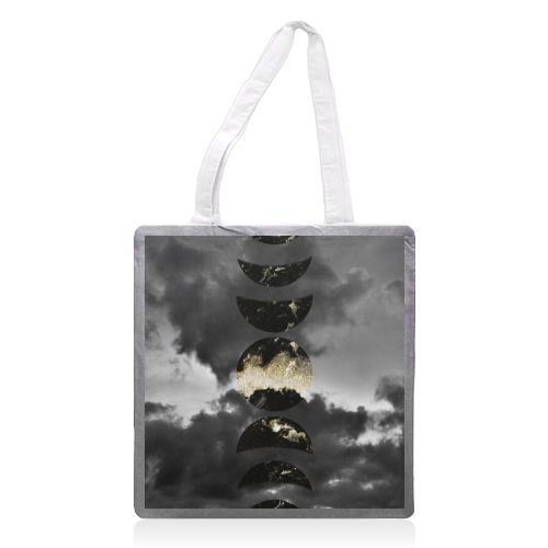 Mystical Moon Phases #1 #gold #black #decor #art - printed tote bag by Anita Bella Jantz