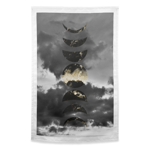 Mystical Moon Phases #1 #gold #black #decor #art - funny tea towel by Anita Bella Jantz