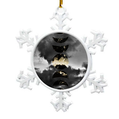 Mystical Moon Phases #1 #gold #black #decor #art - snowflake decoration by Anita Bella Jantz